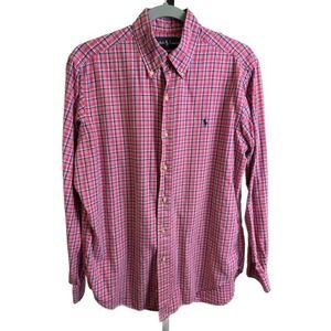 Ralph Lauren Shirt Men's Size Medium Plaid Classic Fit Pink Flannel Button Down